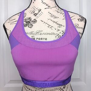 Under Armour Racerback Sports Bra Athletic Compression Purple Size L NWOT